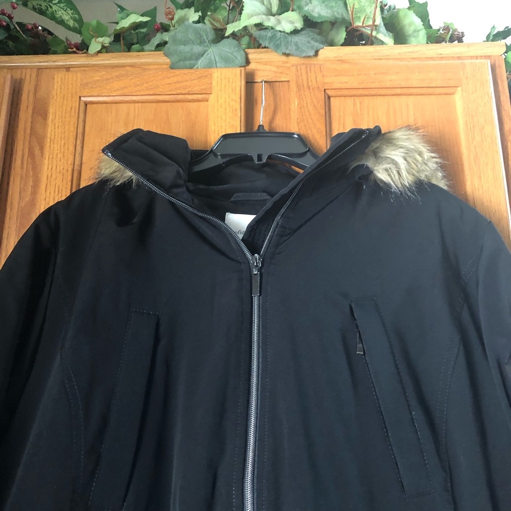 NWT Croft & Barrow Woman Black Winter Parka Coat Faux Fur Trim - 1X - Picture 3 of 15